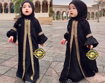 Gamis para niños 1-14 años, Ladrillo de encaje con cremallera Abaya, Camisa divertida para niña, Camisa para bebé, Regalo para bebé, Regalo para recién nacido, Ropa musulmana FD96