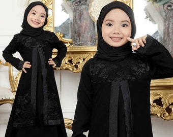 Children Abaya Turkey Black 4-12 years for Girl, Funny Baby girl shirt, Baby shirt, Baby Gift, Baby New Born Gift, Moslem Clothing FD99