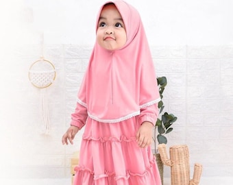 Premium matt Jersey Gamis Set Hijab, Muslimisches T-Shirt, Baby-Girl-Shirt, Baby-Shirt, Baby-Geschenk, Baby-Neugeborenen-Geschenk, Moslemische Kleidung LD87