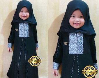 Noona Kids 1-14 years old Muslim girls' black dress, Funny Baby girl shirt, Baby shirt, Baby Gift, Baby New Born Gift, Moslem Clothing FD105