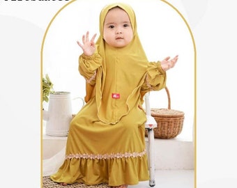 Velita Abaya Suit + Instant Hijab for Girls Age 1-12 Years, Funny Baby girl shirt, Baby Gift, Baby New Born Gift, Moslem Clothing FD05