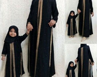 Gamis couples mère et enfant abaya dubaï dentelle maxy, chemise rigolote pour bébé fille, robe abaya pour maman, cadeau nouveau-né pour bébé, vêtements musulmans FD107