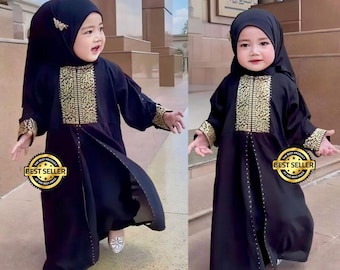 Robe musulmane pour fille abaya noire Or, chemise bébé drôle, chemise bébé, cadeau bébé, cadeau nouveau-né pour bébé, vêtements musulmans FD98