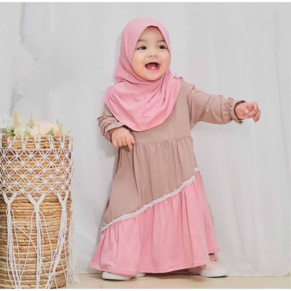 Ensemble abaya en jersey pour enfants, hijab, t-shirt musulman, chemise rigolote pour bébé fille, chemise bébé, cadeau bébé, cadeau nouveau-né, vêtements musulmans FD89