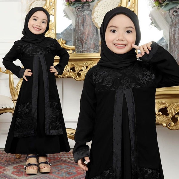 Children Abaya Turkey Black 4-12 years for Girl, Funny Baby girl shirt, Baby shirt, Baby Gift, Baby New Born Gift, Moslem Clothing FD99