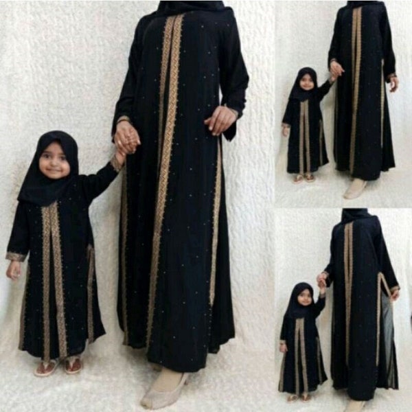 Gamis Couples Mother and Child Abaya Dubai Lace Maxy, Funny Baby girl shirt, Abaya Dress For Mom, Baby New Born Gift, Moslem Clothing FD107