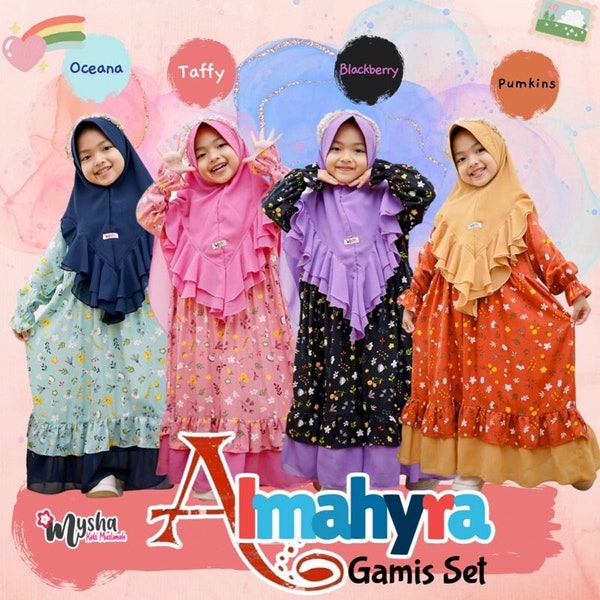 Almahyra Children's Gamis Set Syar'i Ceruty Hijab, Muslim T Shirt, Funny Baby shirt, Baby Gift, Baby New Born Gift, Moslem Clothing FD83