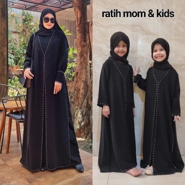 Black Abaya Couple Mother Child Pair of Women's Gamis, Funny Baby girl shirt, Abaya Dress For Mom, Baby New Born Gift, Moslem Clothing FD109