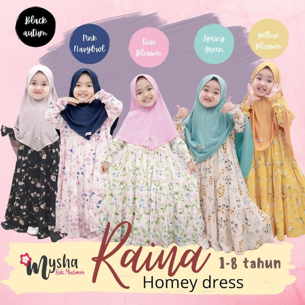 Raina Homey Girls Gamis Dress Set Hijab for ages 1-8 years,Muslim T Shirt,Funny Baby shirt,Baby Gift,Baby New Born Gift,Moslem Clothing FD82