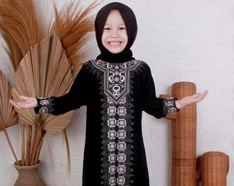 Premium Jetblack Abaya Sequin Embroidery 3-10 Years, Funny Baby girl shirt, Baby shirt, Baby Gift, Baby New Born Gift, Moslem Clothing FD103