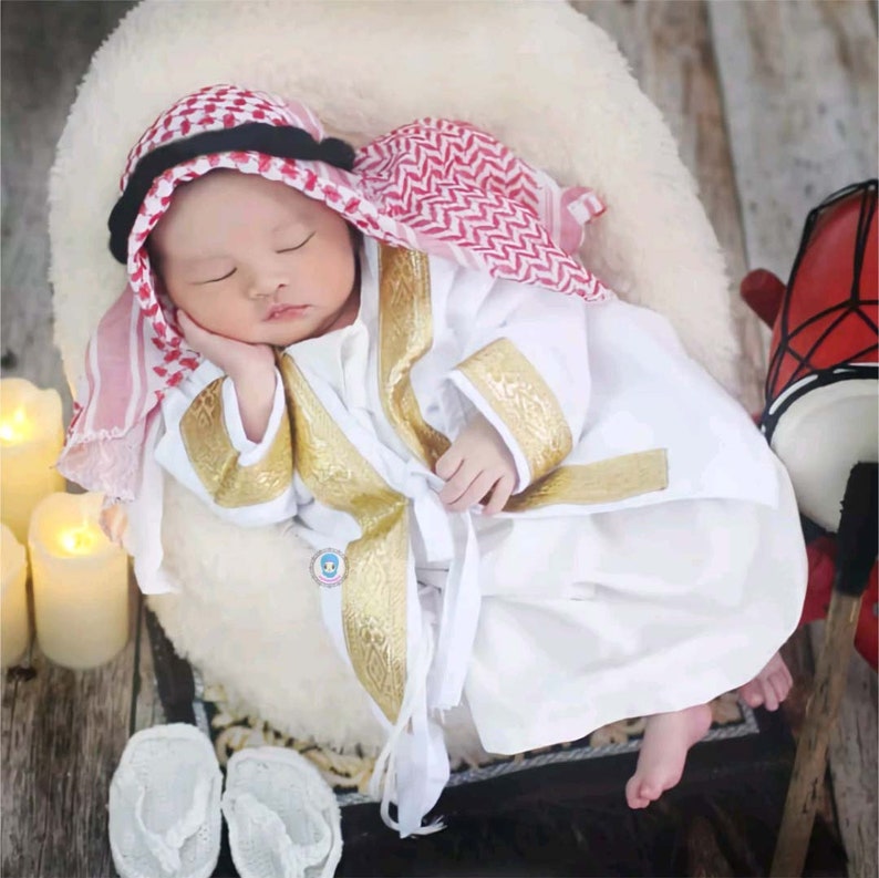 Ensembles abaya bébé garçon 0-6 ans, abaya et turban, ensemble abaya bébé garçon, ensemble de vêtements islamiques pour garçons, tenue musulmane pour tout-petit, ensemble robe modeste image 7