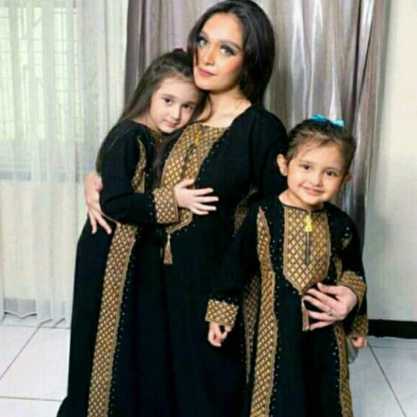 Abaya Couple Mother and Child Dress Front Zipper, Funny Baby girl shirt, Abaya Dress For Mom, Baby New Born Gift, Moslem Clothing FD108