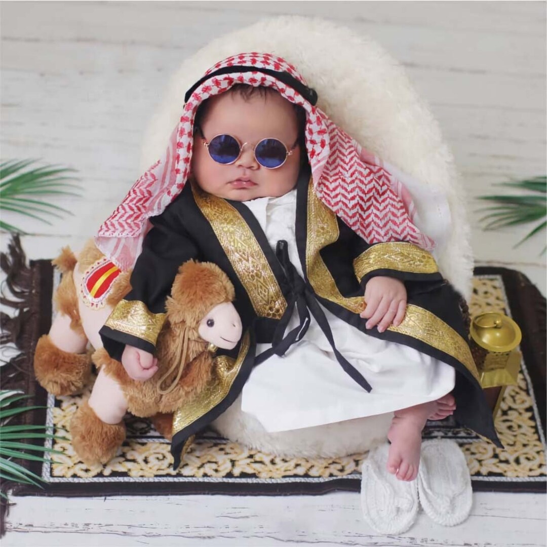 Newborn Baby Boy Abaya Sets 0-6 Years, Abaya and Red Turban