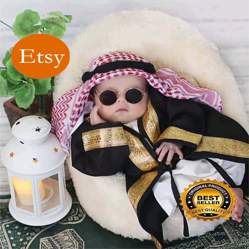 Ensembles abaya bébé garçon 0-6 ans, abaya et turban, ensemble abaya bébé garçon, ensemble de vêtements islamiques pour garçons, tenue musulmane pour tout-petit, ensemble robe modeste image 6