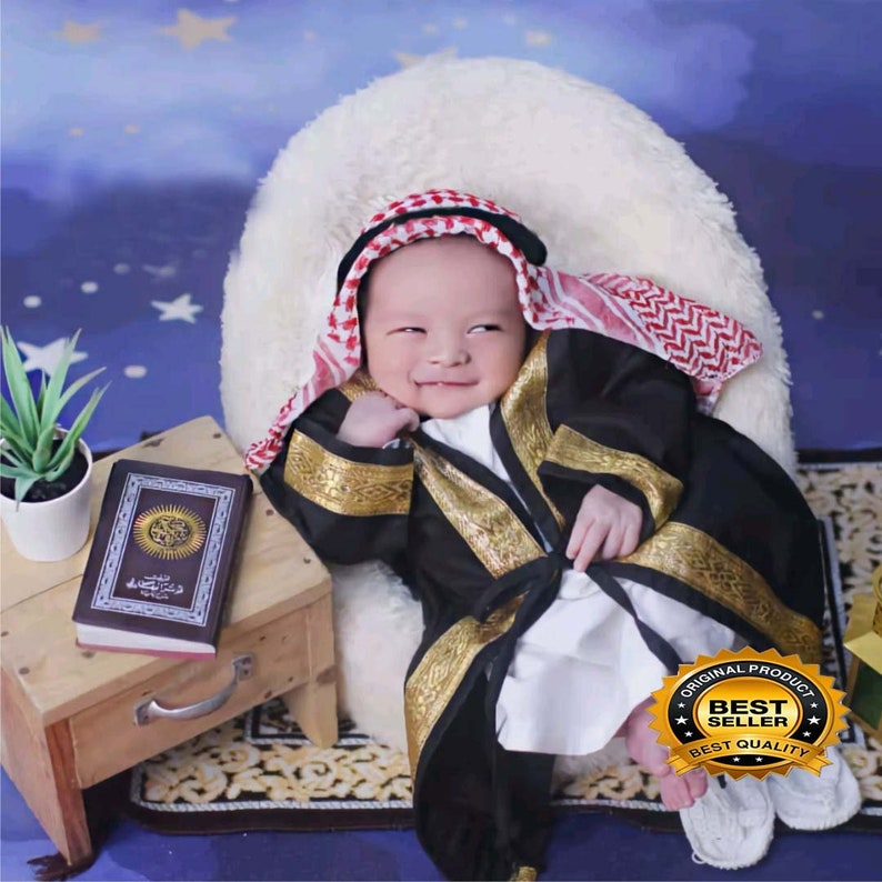 Ensembles abaya bébé garçon 0-6 ans, abaya et turban, ensemble abaya bébé garçon, ensemble de vêtements islamiques pour garçons, tenue musulmane pour tout-petit, ensemble robe modeste image 5
