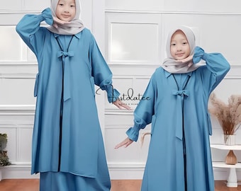 Dress Suit Plus Outer Vest Lace Variation, Kids Muslim Abaya, Traditional Islamic Clothing, Modest Wear for Children, Abaya for Girls FD96