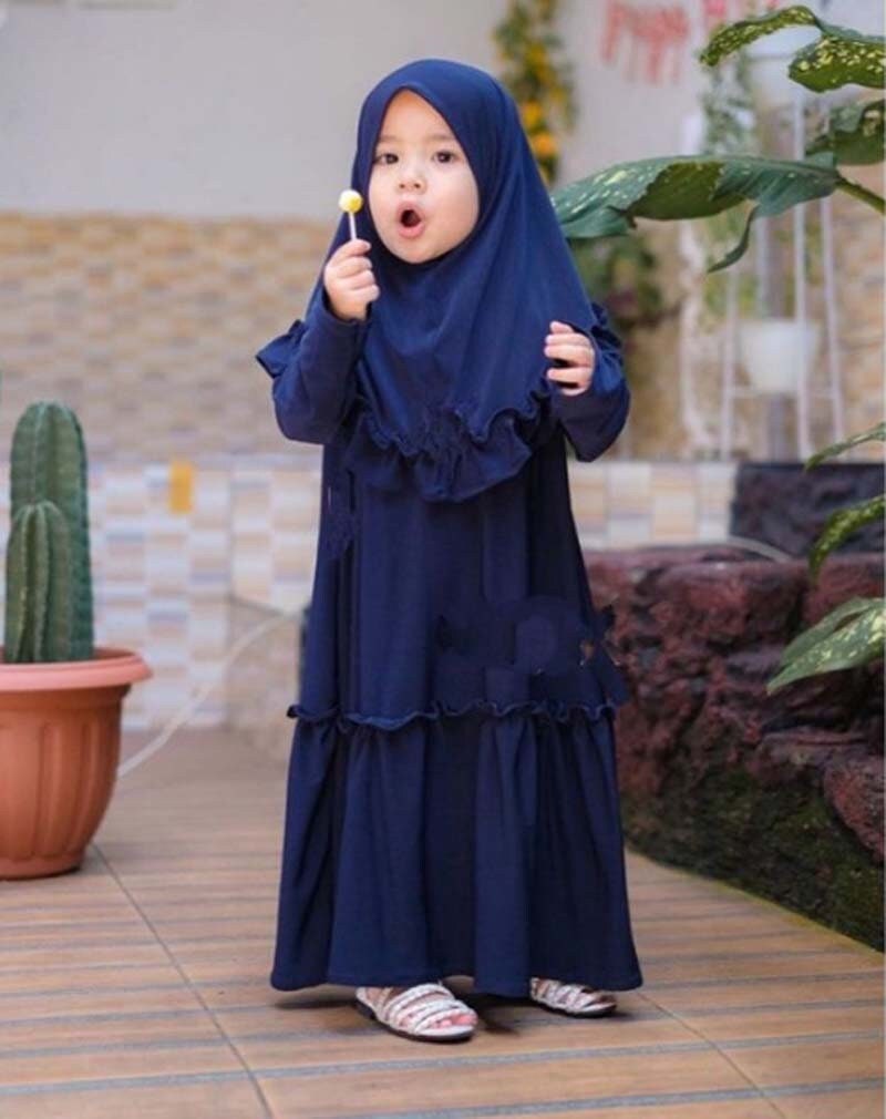 Zhaviah Muslim Girl Dress and Hijab Set for 4-6 Years, Islamic Kids Girl Eid Abaya, Hajj and Umrah Clothes for Child Girl