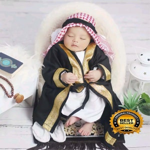 Baby boy abaya sets 0-6 Years, abaya and turban, Baby Boy Abaya Set, Islamic Clothing Set for Boys, Muslim Toddler Outfit,Modest Dress Set image 2