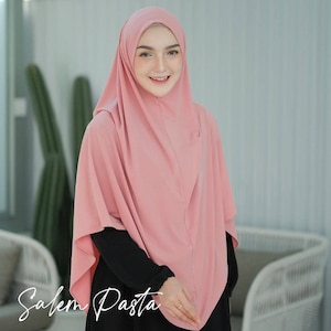 Khimar Syari Jumbo Jersey Premium Instant Bergo Veil Hijab, khimar Hijab för muslimska kvinnor, muslimska kläder, present till kvinnor, present till mamma FD57 Dusty Pink