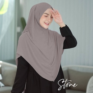 Khimar Syari Jumbo Jersey Premium Instant Bergo Veil Hijab, khimar Hijab för muslimska kvinnor, muslimska kläder, present till kvinnor, present till mamma FD57 Stone