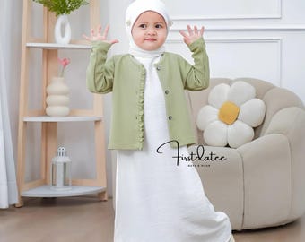 Inner & Cardigan, Outer set for girls' robes Knit Polo Linen, Funny Baby girl shirt, Baby Gift, Baby New Born Gift, Moslem Clothing FD191