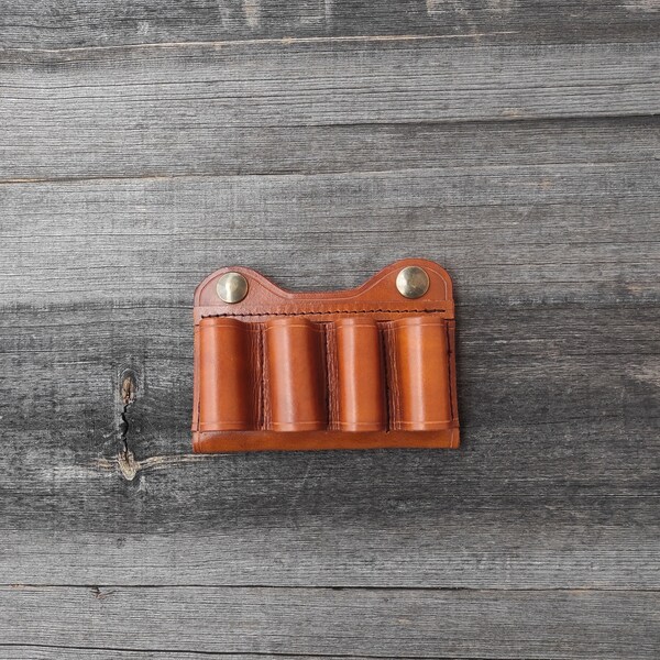 LB Brown Cow Leather Cartridge Pouch – Hunting Rifle 5-Round Ammo Wallet, OWB Belt Carry