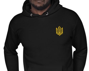 Embroidered Ukraine Trident Hoodie | Golden Tryzub Coat of Arms