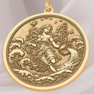 Naszyjnik z wisiorkiem Wodnik wykonany ze srebra próby 925 ze złota próby 14K dla kobiet - Elegancka biżuteria zodiakalna dla miłośników astrologii, ręcznie robiony spersonalizowany prezent dla niej