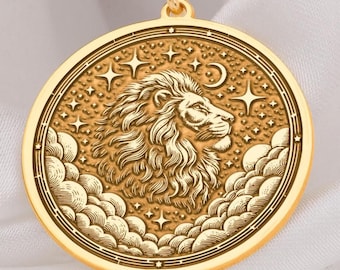 14K Solid Gold Leo Charm Necklace, Leo Zodiac Personalized Pendant