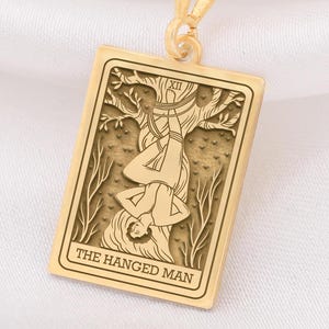 14k Gold Gehängt Mann Tarot Halskette, Tarot Silber Rose vergoldet Anhänger Halskette, Exquisite Einzigartige Mystische Schmuck Geschenk für Tarot Liebhaber