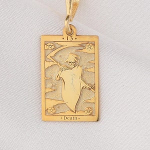 14K Solid Gold Tod Tarot Halskette, Tod Tarot Halskette, Echt Gold Tod Tarot Halskette, Tod Tarot Geschenk, Tod Silber Tarot Halskette