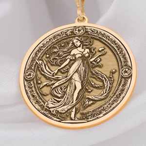 Naszyjnik Persefony: Wisiorek z monety Królowej Podziemi ze złota 14K, biżuteria z mitologii greckiej