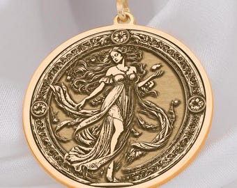 14K Gold Persephone Pendant Necklace, Queen of underworld Silver jewelry, Pomegranate Necklace, witchy Persephone necklace Gift for her