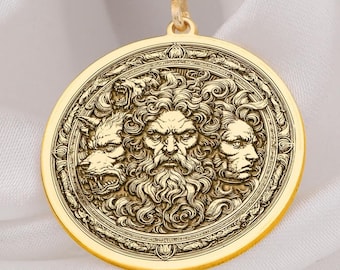14K Gold Hades Pendant Necklace, Greek Mythology Pendant with Cerberus & Thanatos, Sterling Silver Hades Charm Pendant Gifts for him
