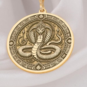 14K Solid Gold Naga Necklace, Handcrafted Serpent Naga Talisman, Spiritual Snake Pendant, Mythical Snake Necklace, Snake Necklace for Women
