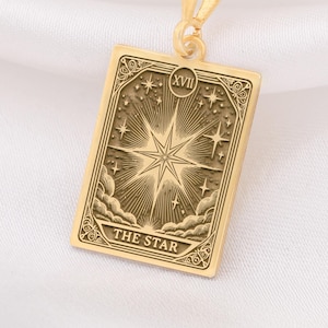 14K gouden ster tarotkaart bedelketting, grote arcana tarotbedel, spirituele tarotcadeau, zilveren gepersonaliseerde sierlijke tarotketting cadeau