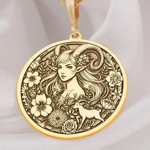 14K ゴールド山羊座ネックレス、女性用星座ペンダント、シルバー山羊座占星術ジュエリー、1 月の誕生日プレゼント、ハンドメイド & パーソナライズ