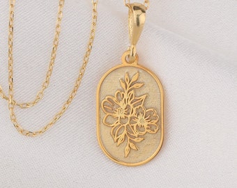 14K Solid Gold Sakura Necklace, Japanese Sakura Pendant, Dainty Flower Necklace, Silver Sakura Necklace, Dainty Sakura Necklace