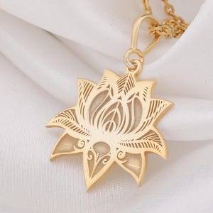 14K Solid Gold Lotus Flower Pendant - Sculptural Purity Talisman Charm