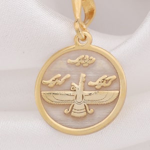 14K Solid Gold Ahura Mazda Pendant, Faravahar Symbol Zoroastrian Charm, Ancient Wing God Necklace, Faravahar Mythology, Silver Ahura Mazda