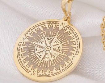 14K Solid Gold Compass Necklace, Scope Silver Charm Pendant, Personalized Compass Charm Gift, Dainty Gold Scope Charm Necklace