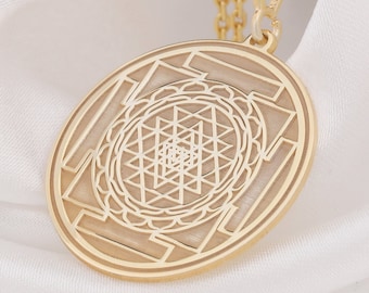 14K Solid Gold Sriyantra Necklace, Sri yantra Charm Necklace, Hindu jewelry , Gold Mandala Necklace, Sri Charka Necklace, Silver Sri Yantra
