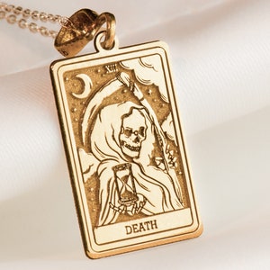 14K massief gouden Death Tarot-bedelketting, zilveren Death Tarot-hanger, tarotkaart sieraden, tarotkaart bedelketting cadeaus voor haar