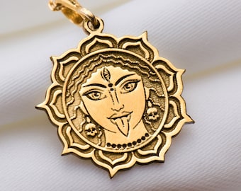 14K Solid Gold Durga Hindu Goddess Necklace, Durga Silver Hindu Goddess Pendant, Hindu Women jewelry, Women Hindu Goddess Meddalion