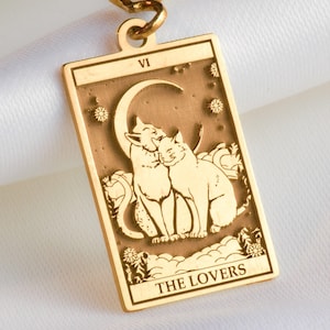 Kattenliefhebbers Tarotkaart 14K Massief Gouden Ketting Mystieke Katachtige Talisman Zielsverwant