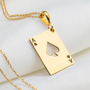 14 K Solid Gold Ace Of Spades Halskette, Silber Ace of Spades Charme Lucky in Love Silber Pik des Spiel Halskette Gold Ace of Spades Charm