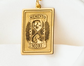 14K Solid Gold Memento Mori Horglass Anhänger Halskette, Memento Mori Sanduhr Medaillon, Silber Memento Mori Rosegold Charm Locked Anhänger