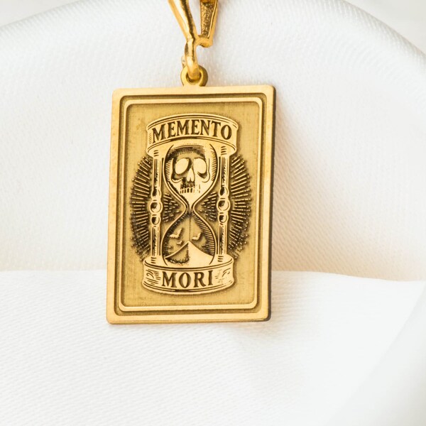 14K Solid Gold Memento Mori Horglass Charm Necklace, Memento Mori hourglass Medallion, Silver Memento Mori Rose Gold Charm Locked Pendant