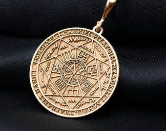 14K Solid Gold 7 Archangels Protection & Guidance Necklace, Meddalion Gabriel Michael Raphael Cecitiel Uriel Ananiel Marmoniel Necklace