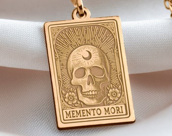 14K Solid Gold Vanitas Memento Mori Necklace, Memento Mori Vivere Gold Medallion,  Silver Memento Mori Vivere Rose Gold Charm Locked Pendant